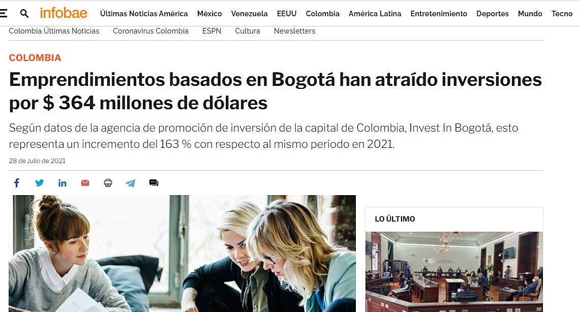 Emprendimientos basados en Bogot han atrado inversiones por $ 364 millones de dlares